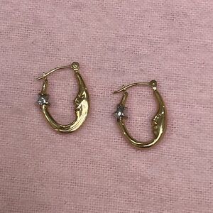 SOLD!! 14K Yellow Gold Moon & Star Hoop Earrings